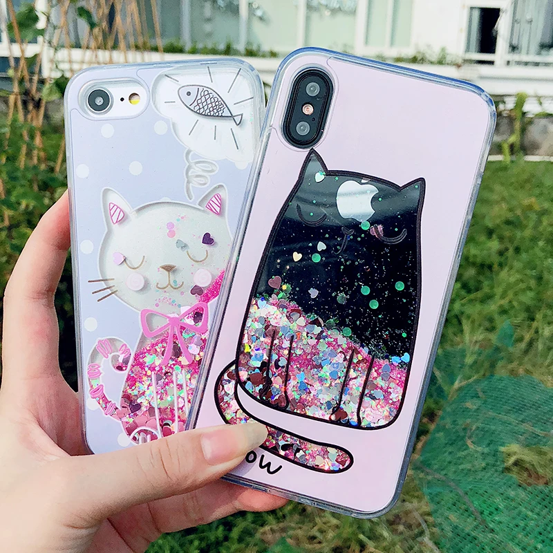 3D Cartoon Cat Fish Flower Perfume Bottle Quicksand Dynamic Liquid Glitter Case For iPhone 6 s Case For iPhone X 6 7 8 Plus Case (8)