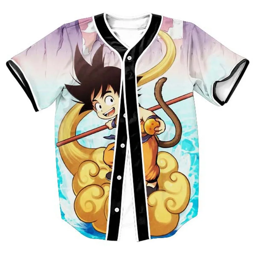 

Hot Sale 3D Print Cartoon Dragon Ball Z Goku Baseball Jersey T Shirt Summer Fashion Short Sleeve Button Cardigan Tops Clothing