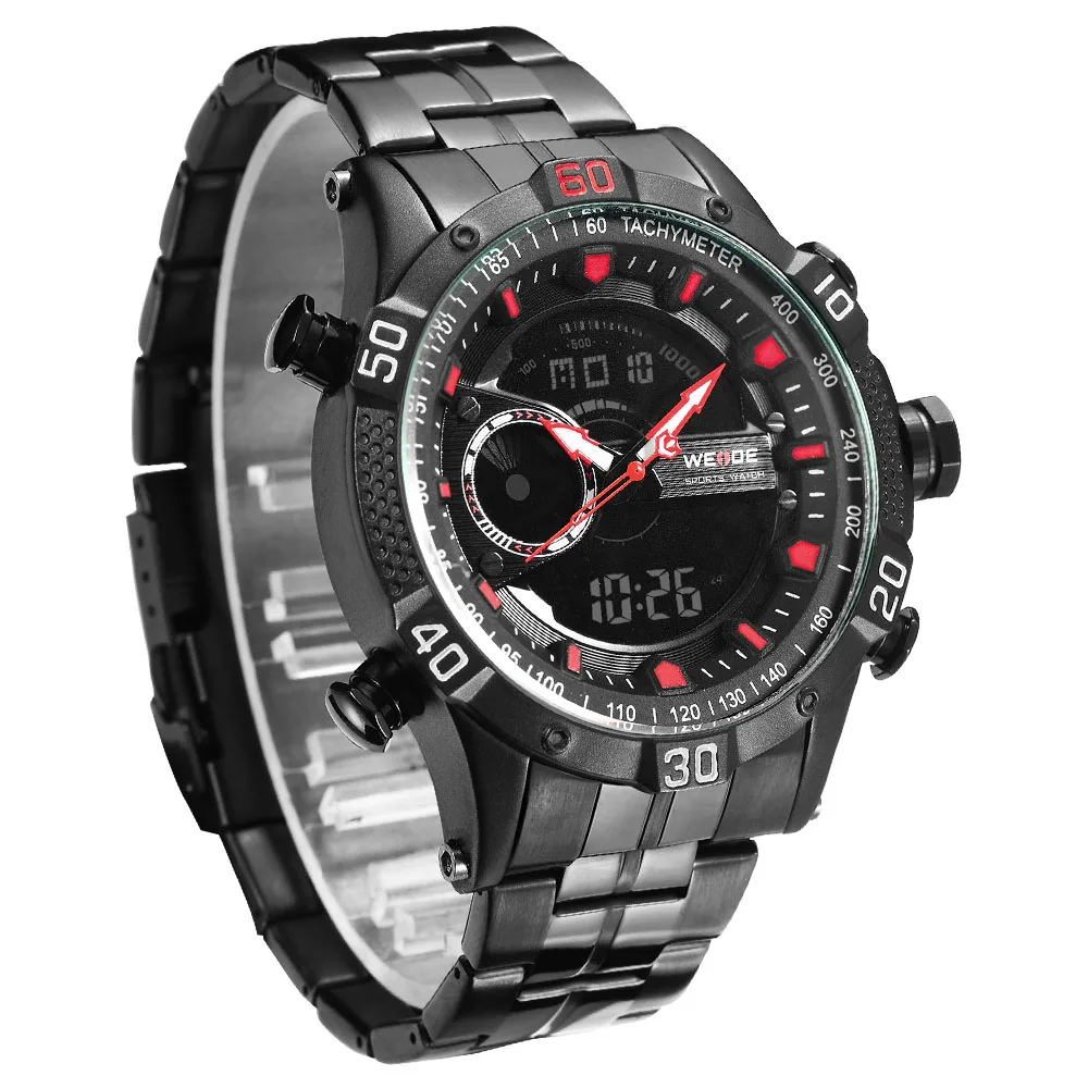 WEIDE Luxury Watch Sport Men Digital Stainless Steelin Quartz LCD Watches Water Resistant Analog Alarm Clock Steampunk saat 6902