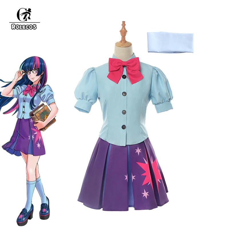 

ROLECOS Anime Pony Cosplay Costume Twilight Sparkle Cosplay Dress Summer Women Uniform Cute Costume Top Skirt Party Full Set