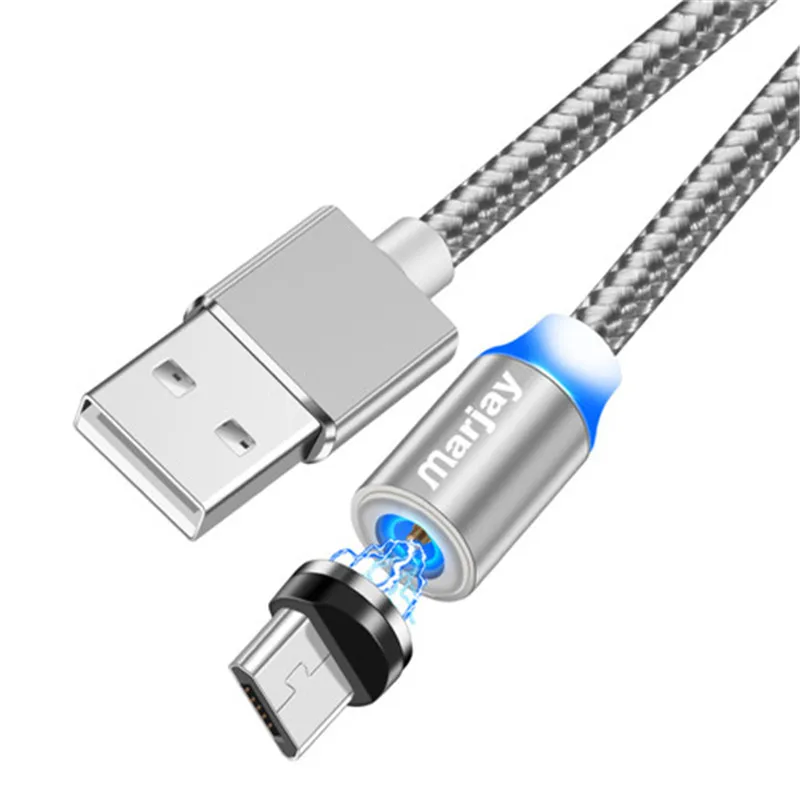 Магнитный Micro USB кабель Marjay для быстрой зарядки 1 м 2 м светодиодный Магнитный зарядный кабель для Xiaomi 4X huawei P8 Lite samsung S7 - Цвет: Silver for Micro usb