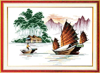 

New cotton Fishing boat scenery home decor Cross Stitch kits 14ct white 11ct print embroidery DIY handmade needlework wall