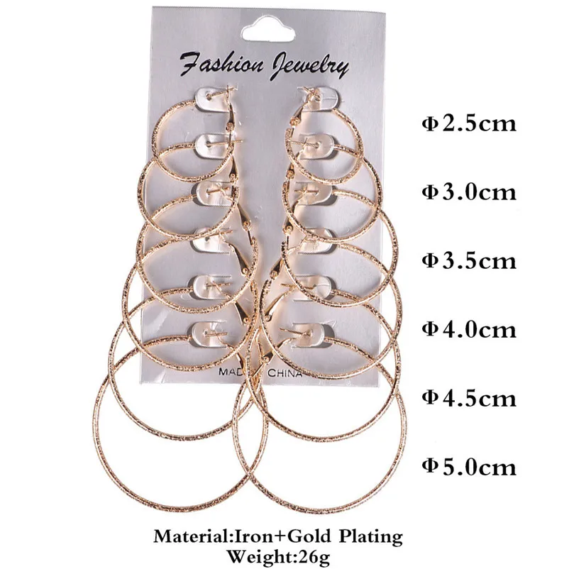 Fashion accessories Big Circle Hoop 6 Pairs  set Vintage Gold silver color Big circle Brincos earrings for women J12#N (1)