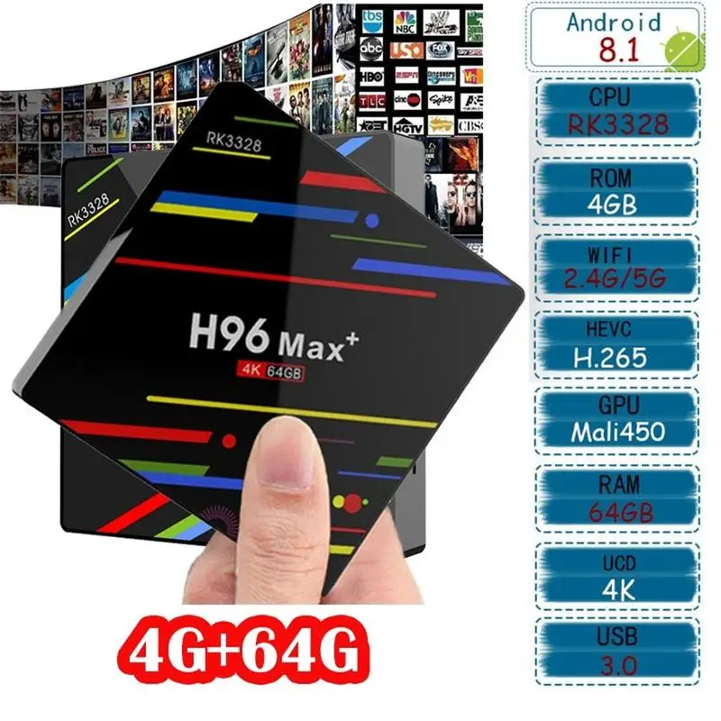 H96 Max RK3328 HD сетевой плеер Android 8 1 4 ГБ 32 64 Гб телеприставка дистанционное управление
