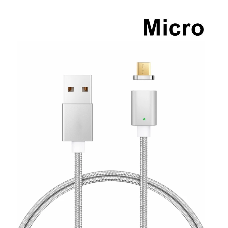 Sindvor 1 м светодиодный магнитный кабель с нейлоновой оплеткой Micro USB кабель USB C Type C кабель Type-C Магнитный зарядный кабель для iPhone X Xs Max - Тип штекера: Silver Micro Cable