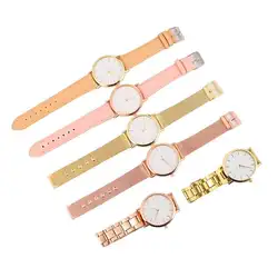 6 шт. женские комбинированные сетчатые стальные полосы кожаный ремешок для часов Часы в простом стиле подарок для женщин наручные часы
