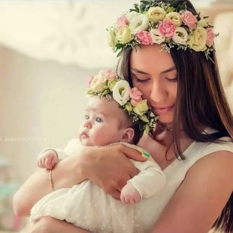 Мама и я соответствующие цветок оголовье 2018 прекрасный головная повязка для новорожденных Цветок Корона Венок мать дети гирлянда повязка