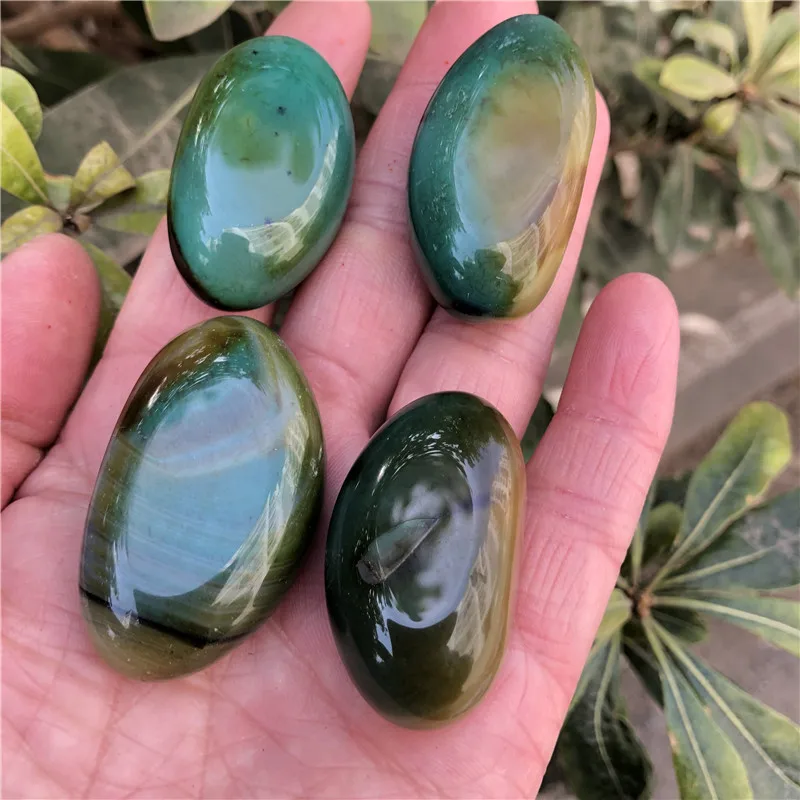 

4pcs Beautiful Natural Green Agate Tumbled Stones Carnelian Crystal Raw Gemstone Polished Stone Home Decoration As Gift