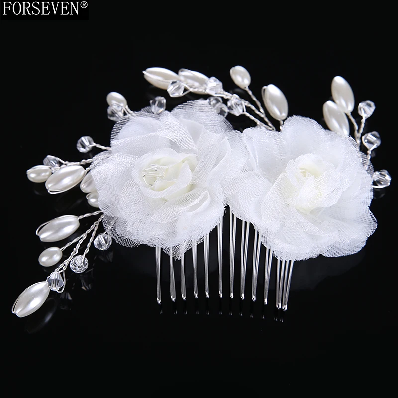 Buy Charm silk flower bride pearl hair combs optimal