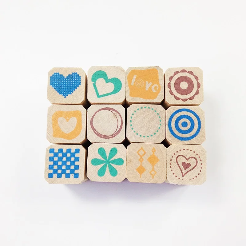 12 Pcs/set Cute Wooden Box Diary Stamp Set Wood Stamps For Kids Decor Diary DIY Scrapbooking Rubber Stamp Letters