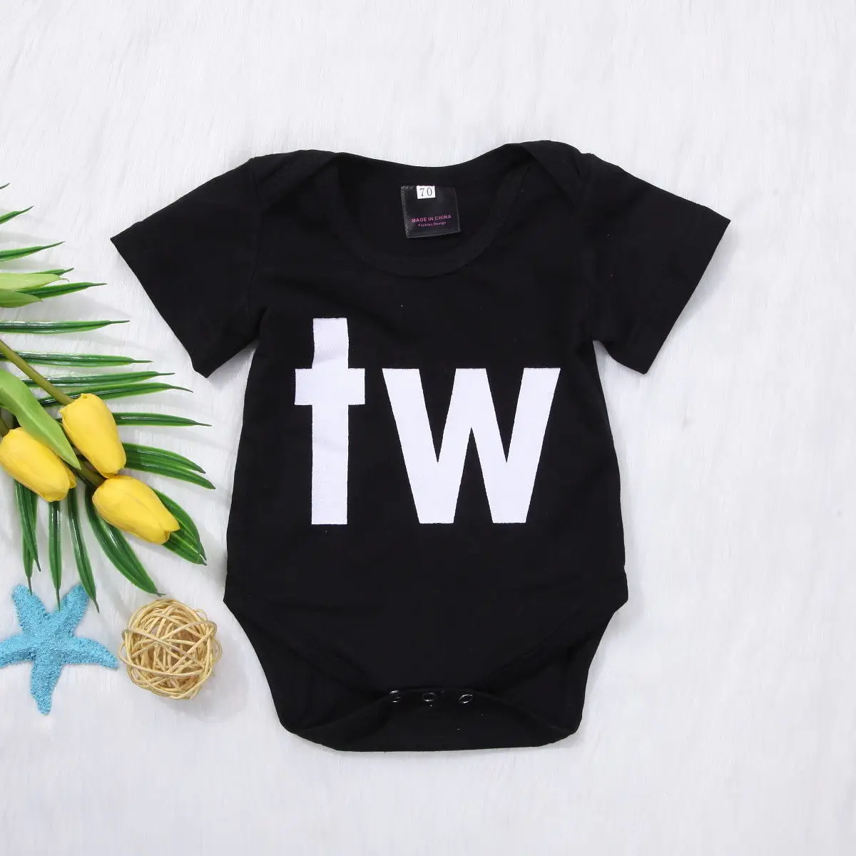 Newborn Baby Twins Boys Girls Clothes Cute Black Tw In Letter Printed Bodysuit Short Sleeve Jumpsuit Matching One Piece Outfits Lazada Singapore