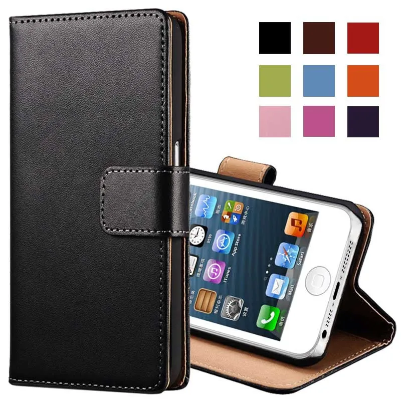 Genuine Leather Case for iPhone 5 5S SE Flip Wallet TOMKAS