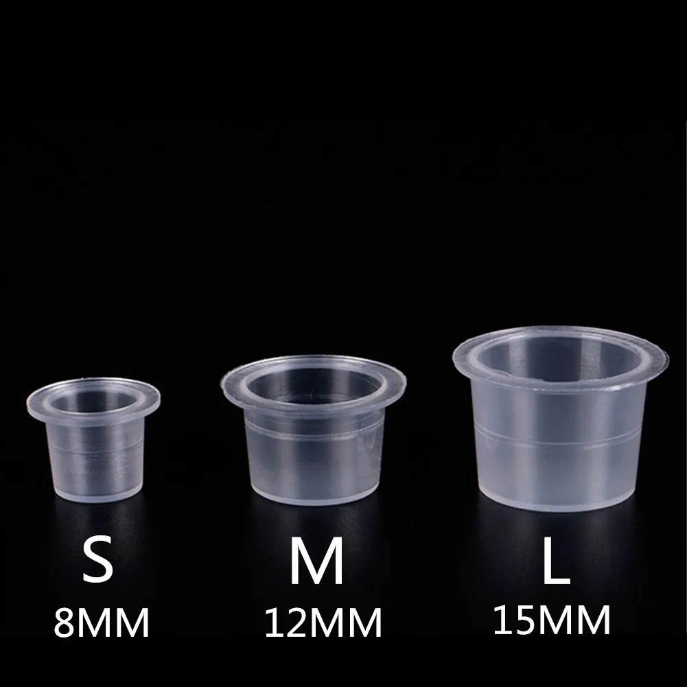 100pc S/M/L Plastic Disposable Microblading Tattoo Ink Cups Permanent Makeup Pigment Clear Holder Container Cap Tattoo Accessory 2