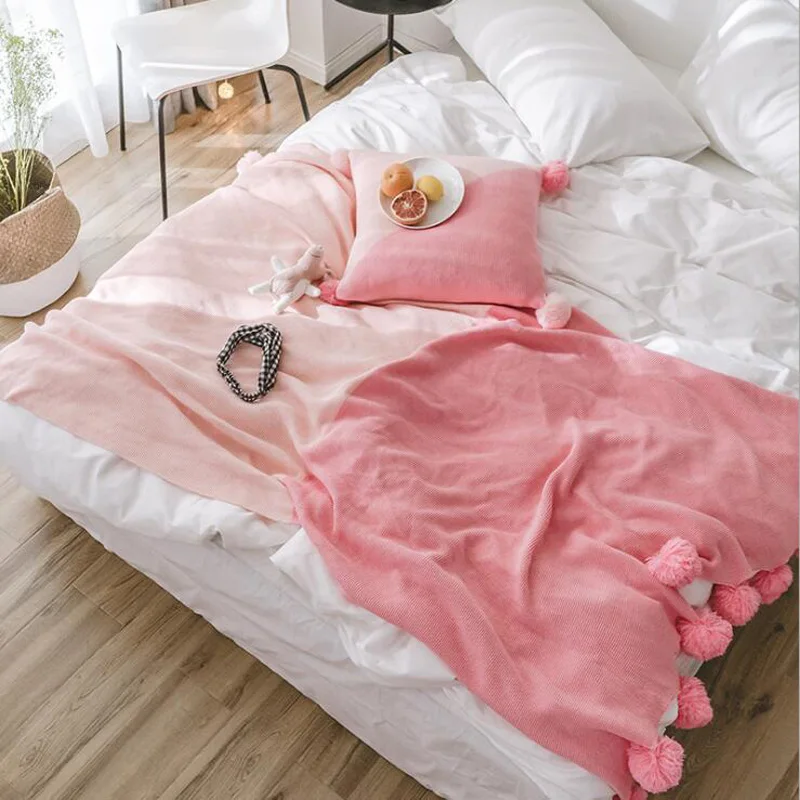 Хлопковое декоративное трикотажное покрывало для кровати диван мягкая удобная теплая клетчатая крышка тканые одеяла с шариком 130x180 см