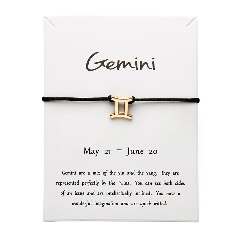 Black Gold Gemini Белая карта черного цвета модные ювелирные изделия 12 созвездия зодиака тканые браслеты для женщин - Окраска металла: Black Gold Gemini