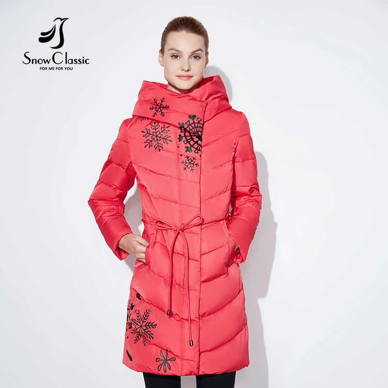 Snowclassic Spring and Autumn Женское печатное хлопковое верхнее пальто с модной и теплой дышащей капюшонкой из шлепанца с капюшоном 17227