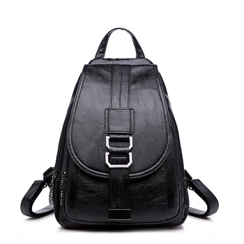 

Women Simple Backpacks High Quality Leather Pure Zipper Shoulder Crossbody Bags for Teenage Girls Travel Female School Backpack