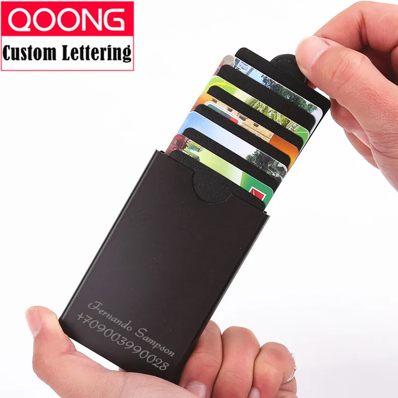 

QOONG 2018 New RFID Blocking Men Women Wallets ID Card Case Automatic Pop Up ID Credit Card Holder Pull-Down Cardholder KH1-028