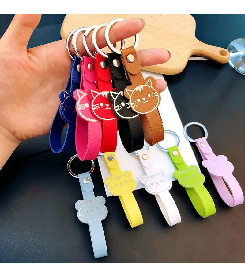 

Cute Cartoon Leather PU Cats Keychain Simple Men Women Waist Lovers Key Chain Lovers Keyring Charm Bag Key Ring Accessories