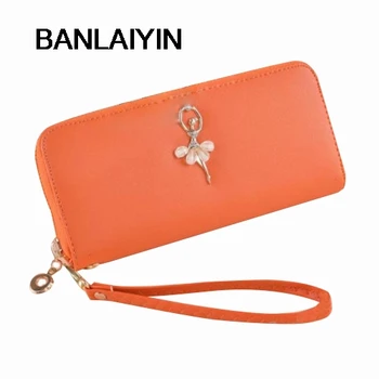 

Women Simple Fashion Monochrome Long Section Single Zipper Wallet Orange
