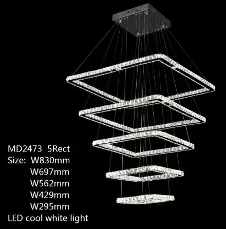 Современная хрустальная люстра для гостиной, спальни, дома, AC90-260V, квадратные скандинавские украшения для дома, кольца, люстры-украшения, свет - Цвет абажура: 5 Rect Cool White