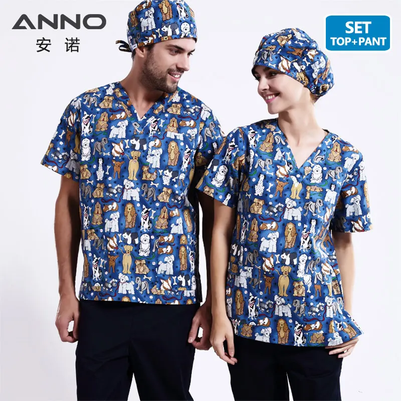 HuaHuaGou-Set ANNO 5XL размера плюс 14 цветов медицинские скрабы набор для ухода Униформа медицинская одежда стоматологическая клиника скрабы для ухода для женщин и мужчин унисекс - Цвет: HuaHuaGou-Set