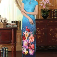 Шанхай история высокого класса с длинными Cheongsam искусственный шелк Cheongsam Qipao платье Китайская традиционная одежда восточные платья