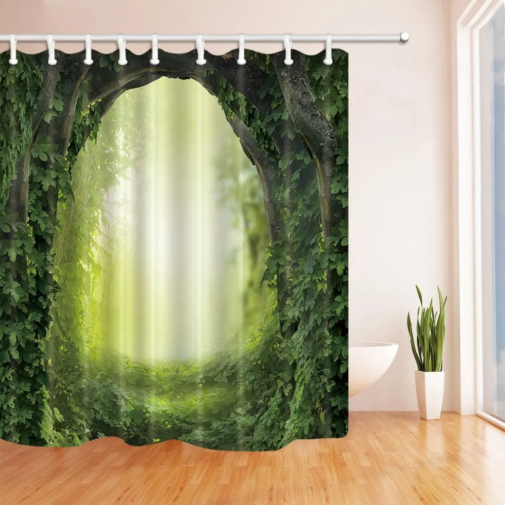 Green Trees Leaves Decor Magic Forest Shower Curtain Waterproof
