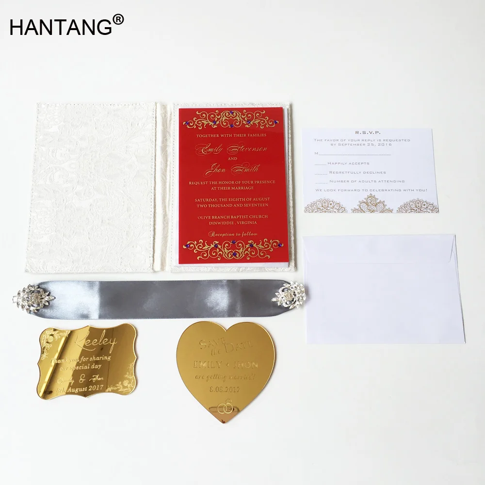  115x175mm Beautiful Red Acrylic Rectangle Shape Wedding Invitation Card 100 Sets Per Lot - 32829316483