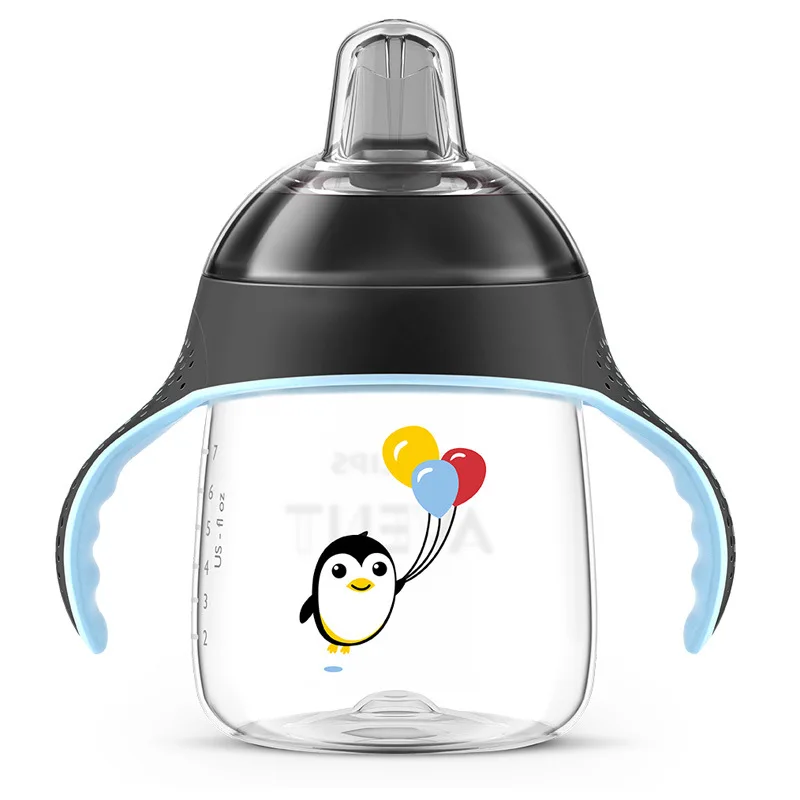 

AVENT 260ml/9oz BPA Free Silicone Cute Penguin Baby Bottle Cup Drinking Water Milk Bottle with Handle for 12 month+ Baby BLACK