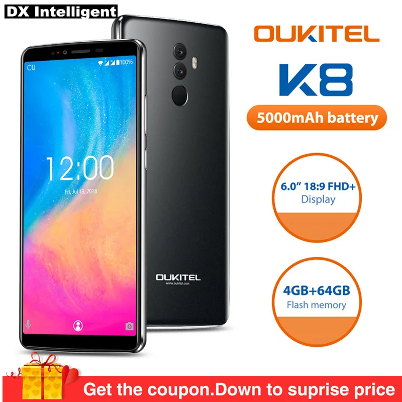 Бесплатная случае OUKITEL K8 MTK6750T Octa Core 6 0 дюйма Face ID Смартфон Android 8 13MP двойной камеры 4