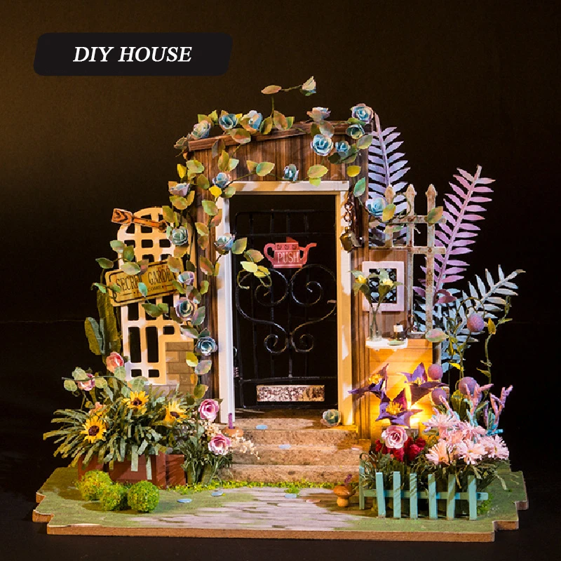 

DIY Model Doll House Miniature Dollhouse with Furnitures LED 3D Wooden House Toys For Children Birthday Handmade Crafts DGM02 #E