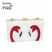 Berühmte Marke Flamingo Partei Acrylhandtasche Für Frauen Box Abendtaschen Metall Kupplungen Geldbörsen Hochzeit Braut Kette Handtaschen