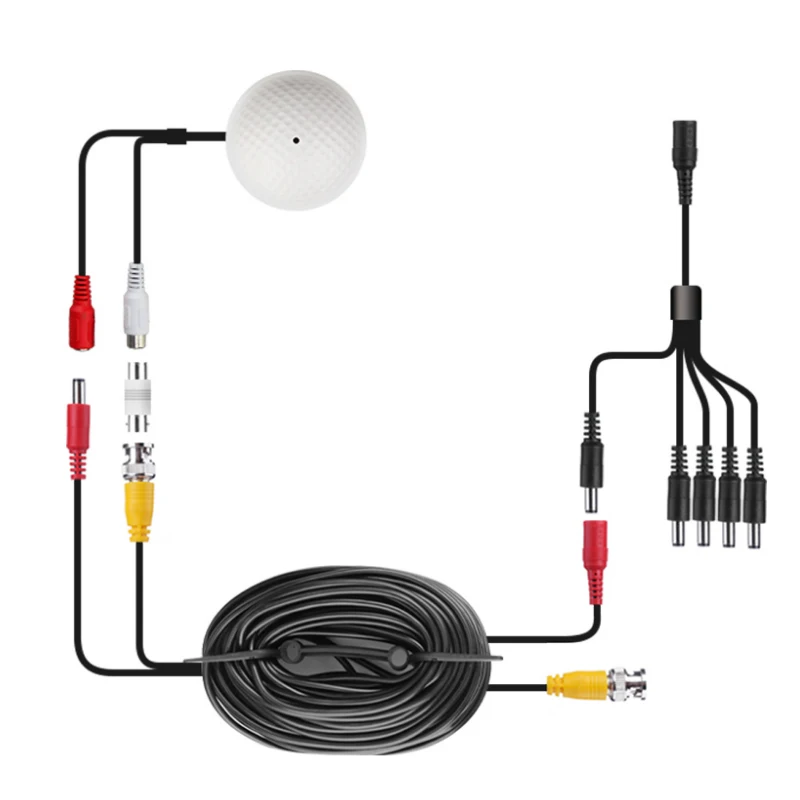 

H.View Surveillance Mini Microphone 20m Audio Power Cable and 1 to 5 Spliter Accessories Kits for IP Camera Sound