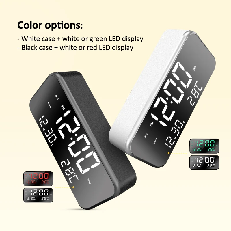 

2019 LED Chord Music Alarm Clock Time Week Date Display Temperature Display 24/12 hour adjustable volume USB Digital Alarm Clock