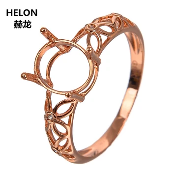 

Solid 14k Rose Gold Women Natural Diamonds Ring 7x9mm Oval Cut Semi Mount Engagement Wedding Ring Flower Resizable