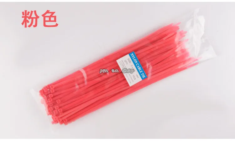 100 шт/партия 5*300 мм цветной кабель соединительный кабель стяжки высокотемпературные устойчивые кабельные стяжки - Цвет: Розовый