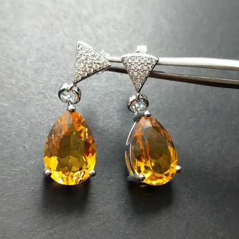 

FLZB ,2018 New Design Jewelry Big earring 100% natural Citrine Gemstone Pear 9*13mm 9.2 ct Charming Fashion Earring for lady