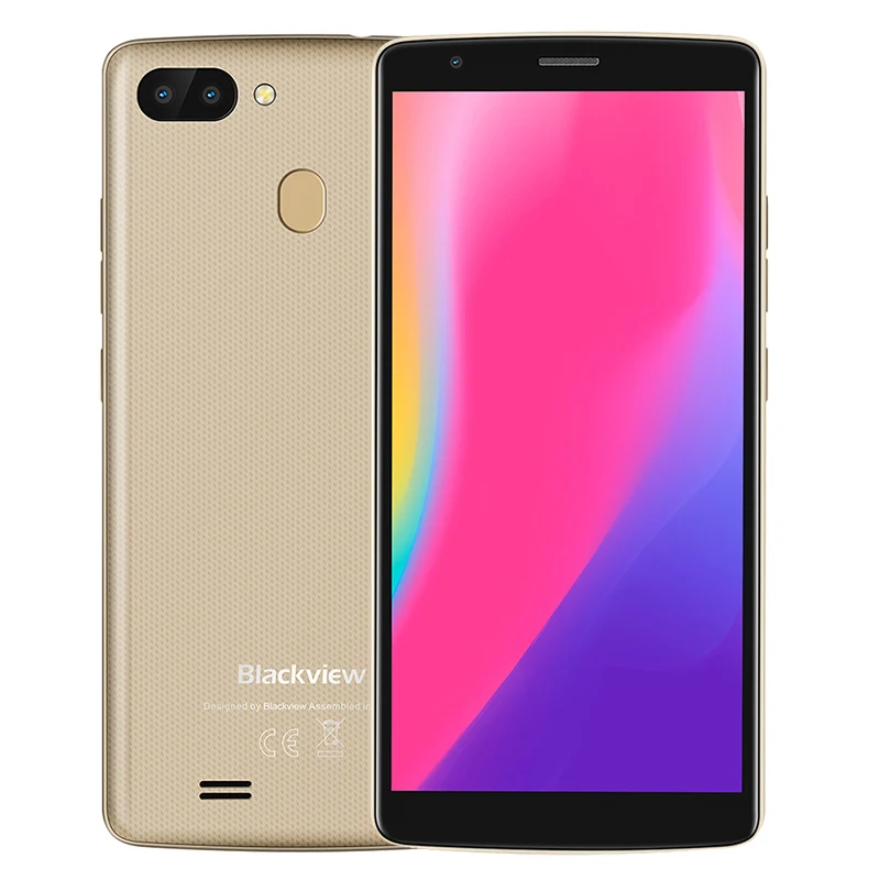 BLACKVIEW A20 Pro Смартфон Android 8,1 MTK6739 четырехъядерный 5,5 ''18:9 HD+ 2 Гб+ 16 Гб Двойная Задняя камера отпечаток пальца 4G мобильный телефон - Цвет: Gold