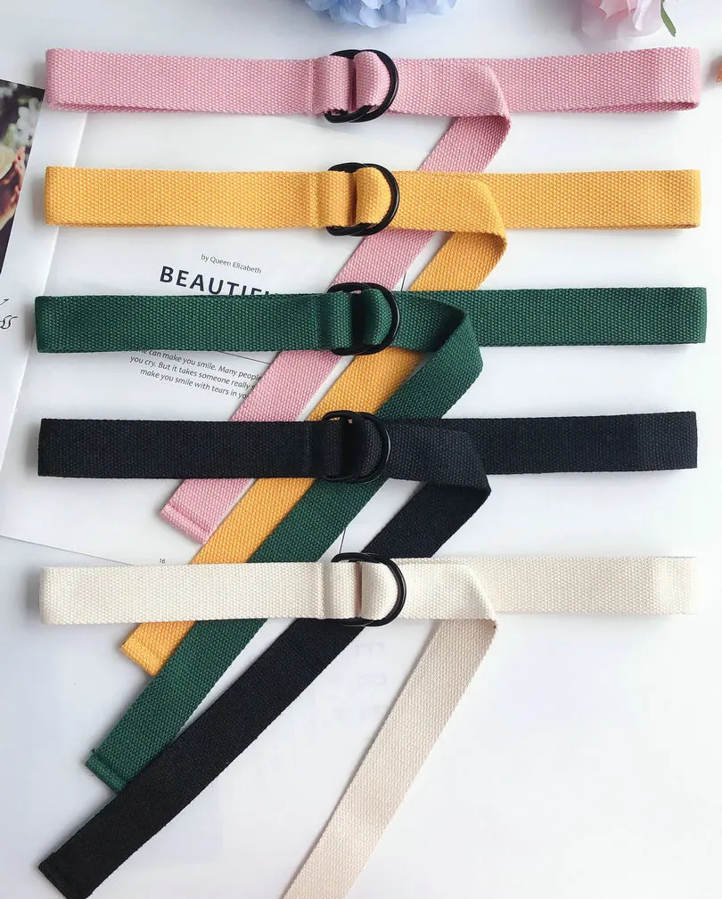 Canvas Belt Women's Simple Versatile Ins Jeans with Double Ring Buckle Straps with Shirt Dress Girdle Casual Wild Good Quality