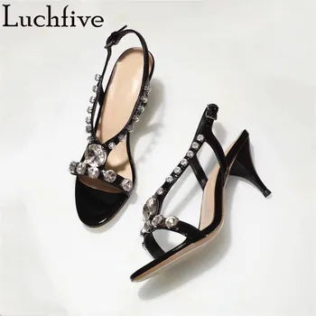

Buckle Strap Rhinestone Sandals Women zapatillas mujer Runway Design Summer Shoes Woman Party Wedding Shoes sandalia feminina