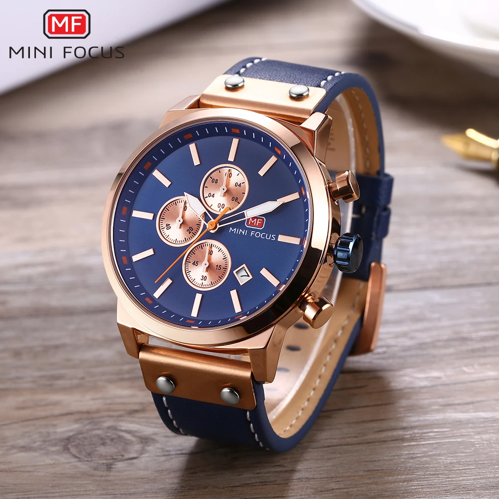 

MINI FOCUS Sport Men Watch Top Brand Quartz Wristwatch Leather Military Watches Clock Men Chronograph Relogio Masculino