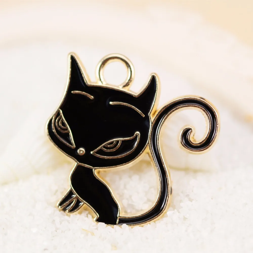 DIY Fashion Enamel Charm Black Cat Metal Charms For Jewelry Making Pendants Floating Charms Key