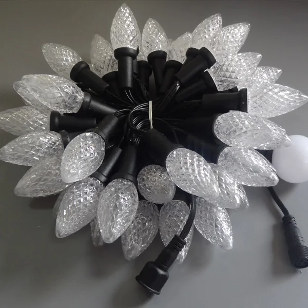 

C9 DC12V 100nodes/strand RGB dumb nodes, IP68 rated; 24W;with all BLACK wire;with C9 faceted