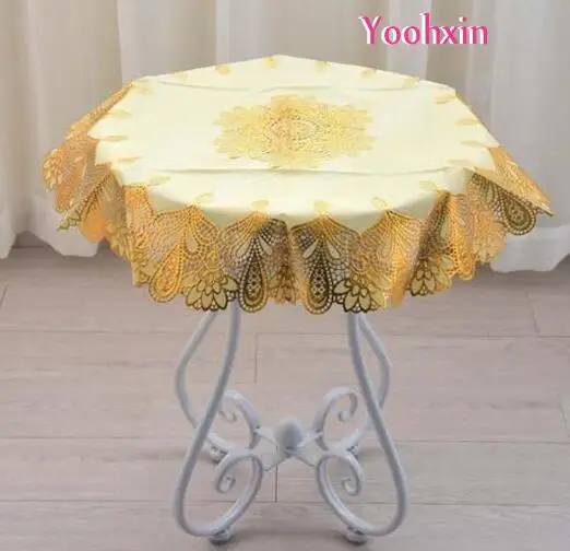 

70CM Modern Round gold PVC plastic waterproof tea Table cloth cover Oilcloth mantel tablecloth home Christmas wedding decor