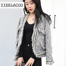 Серый Твид куртка двубортная тяжелая промышленность Отделка высокого класса на заказ Осень/Зима Женское пальто Женская Офисная куртка пальто