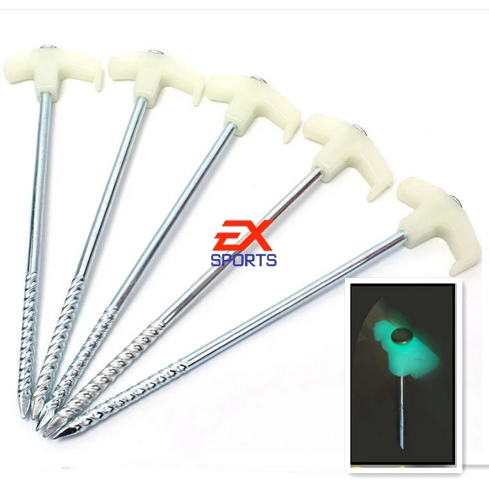 5 x Stainless Steeel Pegs Glow In The Dark Camping Tllo Tent Stakes
