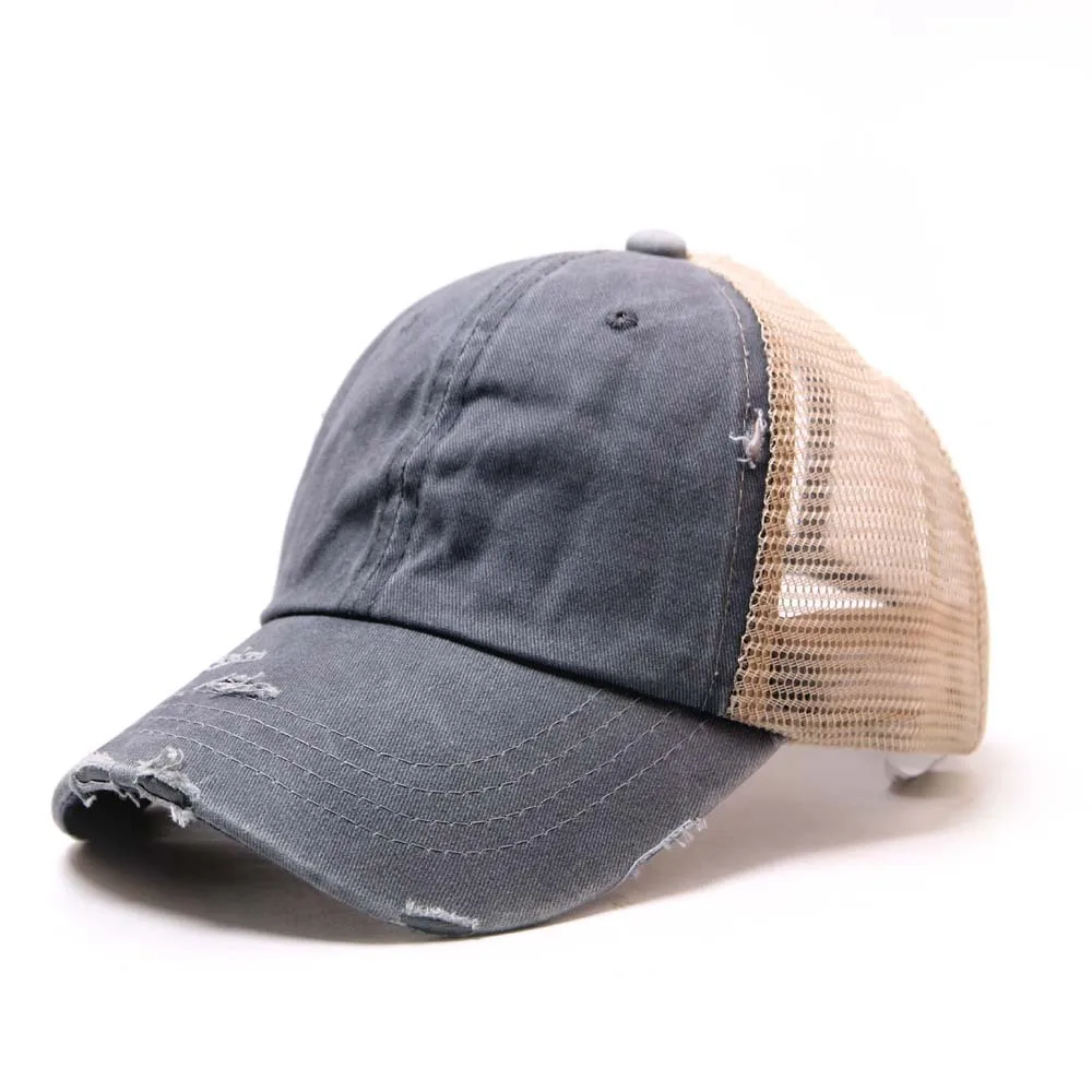 Ponytail Baseball Cap For Women Breathable Mesh Snapback Hat_voghion.com