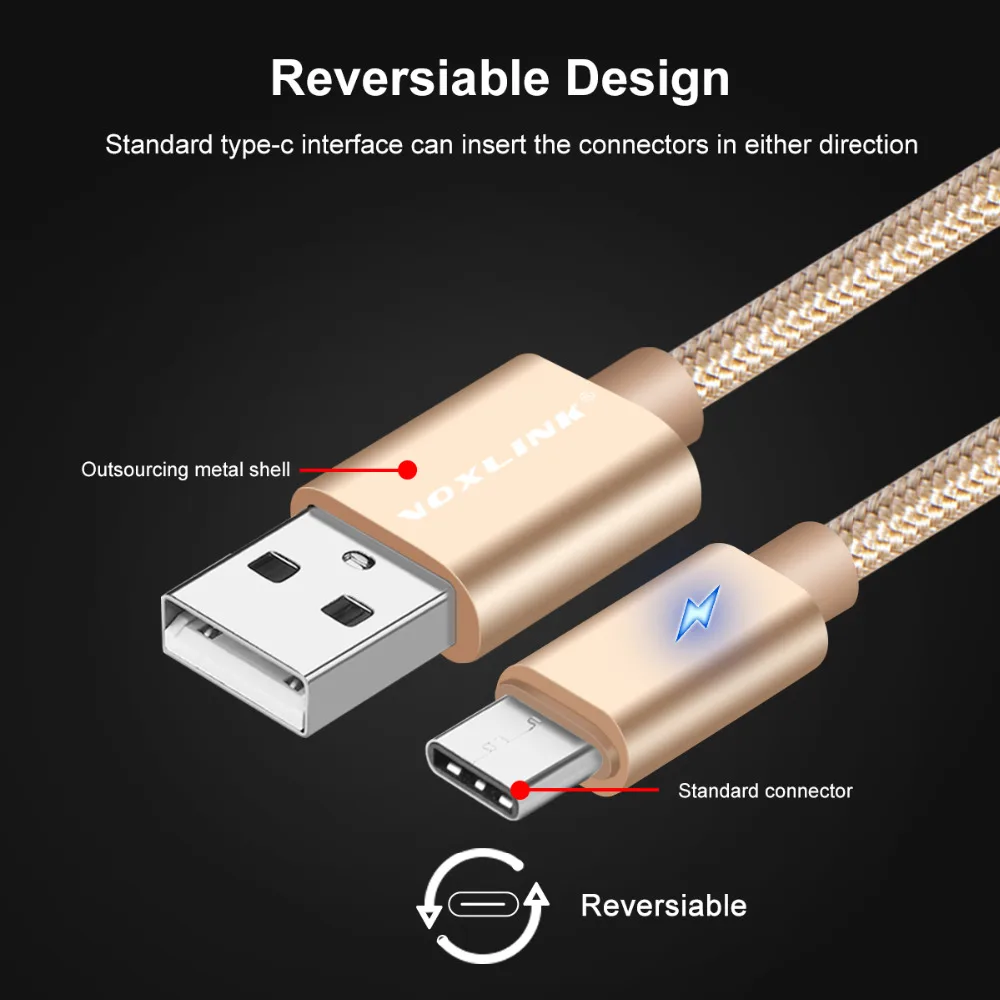 VOXLINK usb type C кабель 2.4A USB C кабель передачи данных для быстрой зарядки для MacBook Xiaomi Mi4C Mi5 Oneplus 2 huawei Letv usb type-c кабель