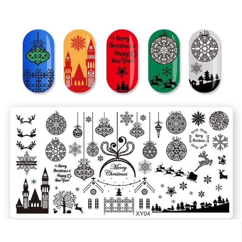 Рождество ногтей штамповки пластины Снег Санта Клаус шаблон ectangle дизайн ногтей штамп шаблон ногтей трафарет